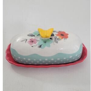 Pioneer Women Butter Dish Butterfly Ceramic Whimsical Fun Butter Dish